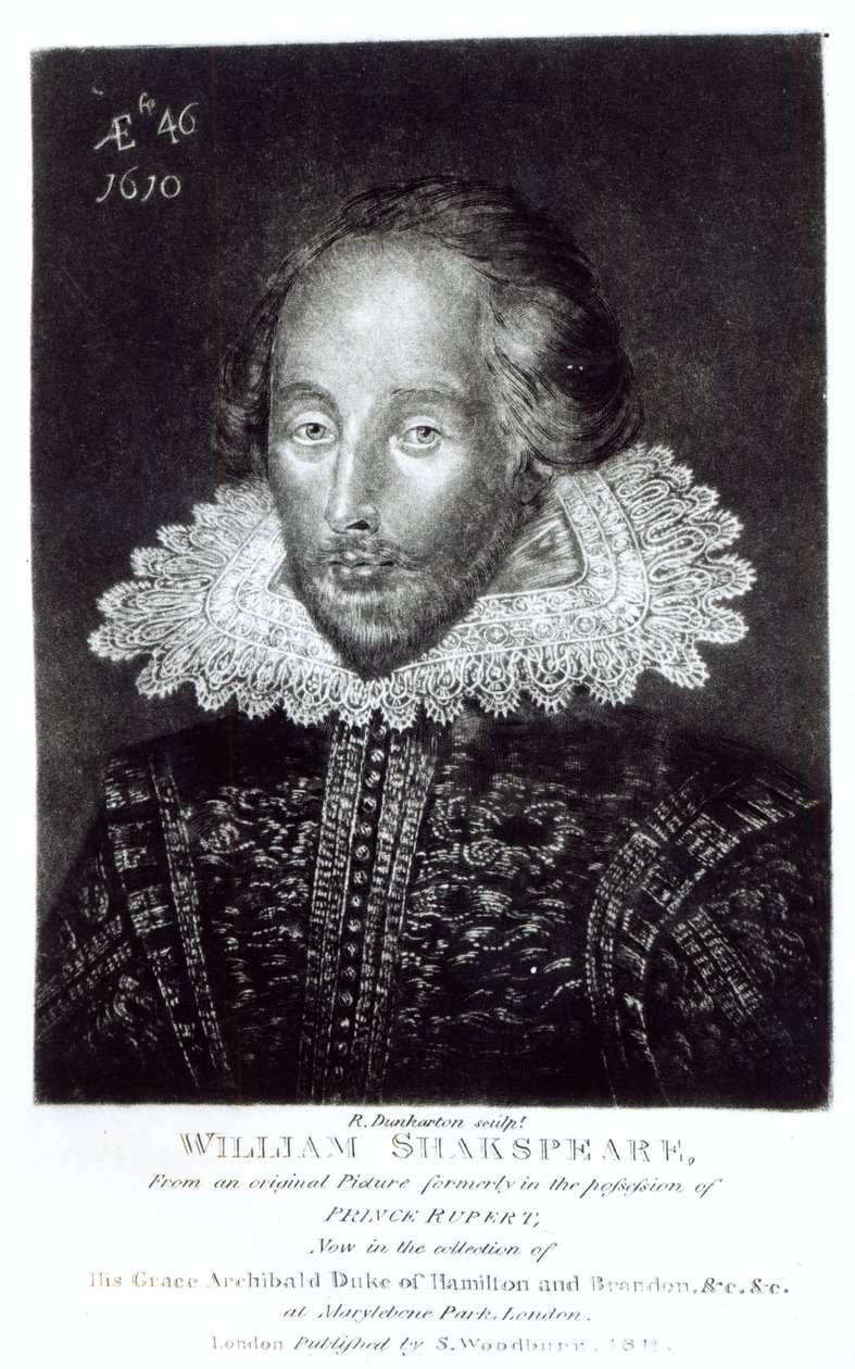 Portræt af William Shakespeare (1564-1616), indgraveret af Robert Dunkarton (1744-1817), udgivet af S.Woodburn, 1811 af English School