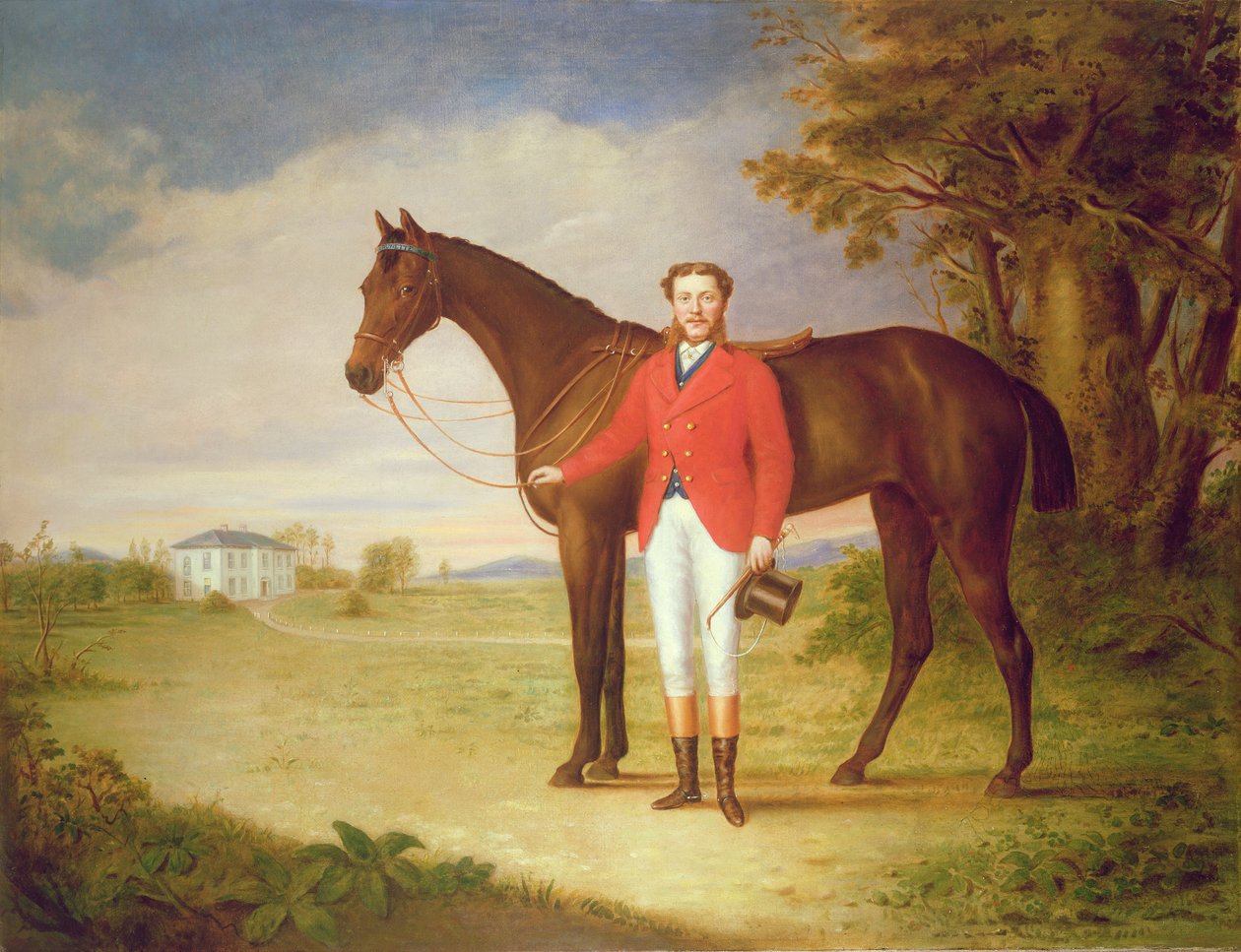 Portræt af en herre med sin hest, ca. 1840 (par 80978) af English School