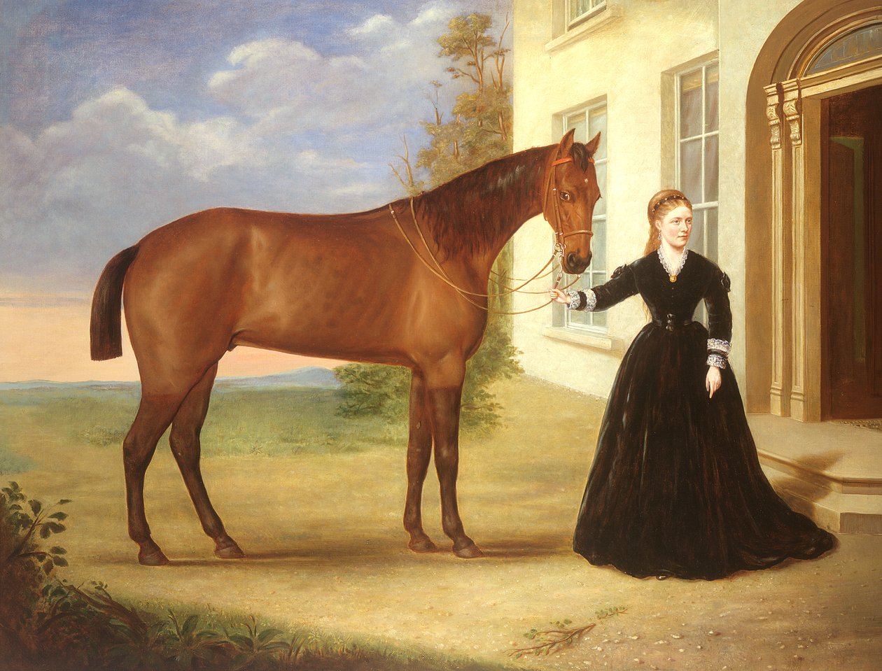Portræt af en dame med sin hest, ca. 1840 (par 80977) af English School