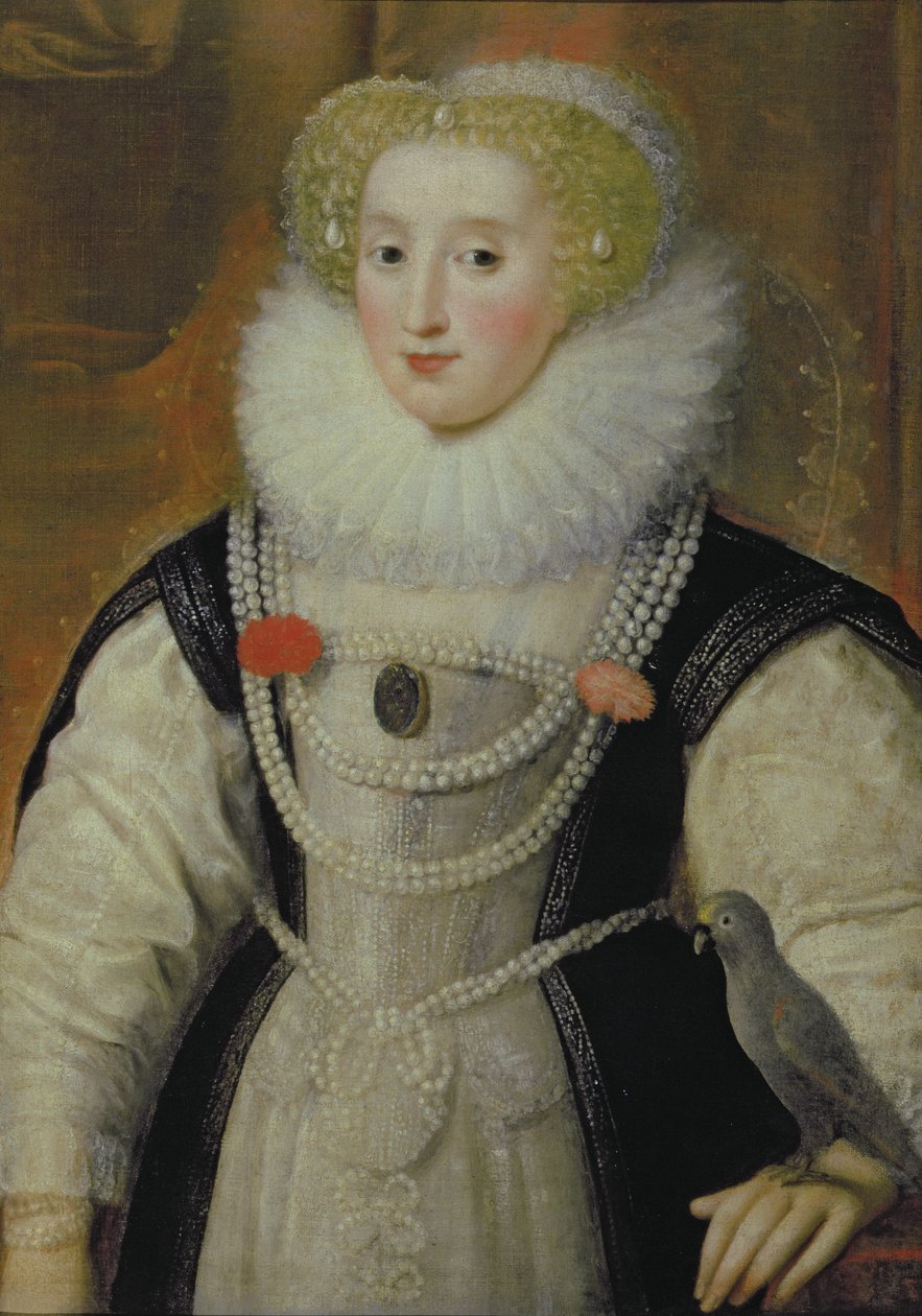 Portræt af en Elizabethansk dame med en papegøje af English School