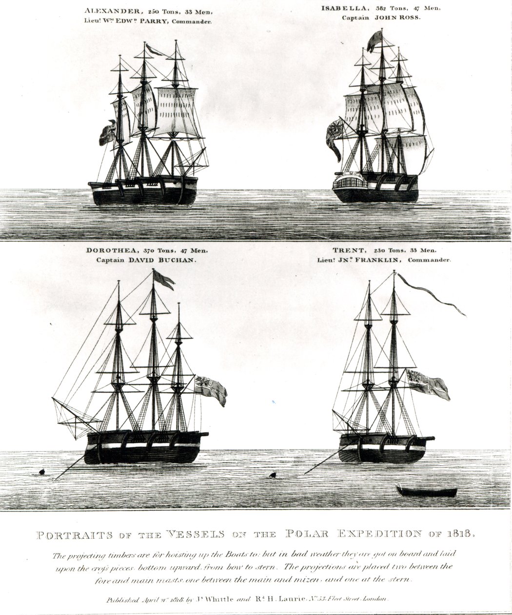 Portrætter af skibene på polarekspeditionen, 1818 af English School