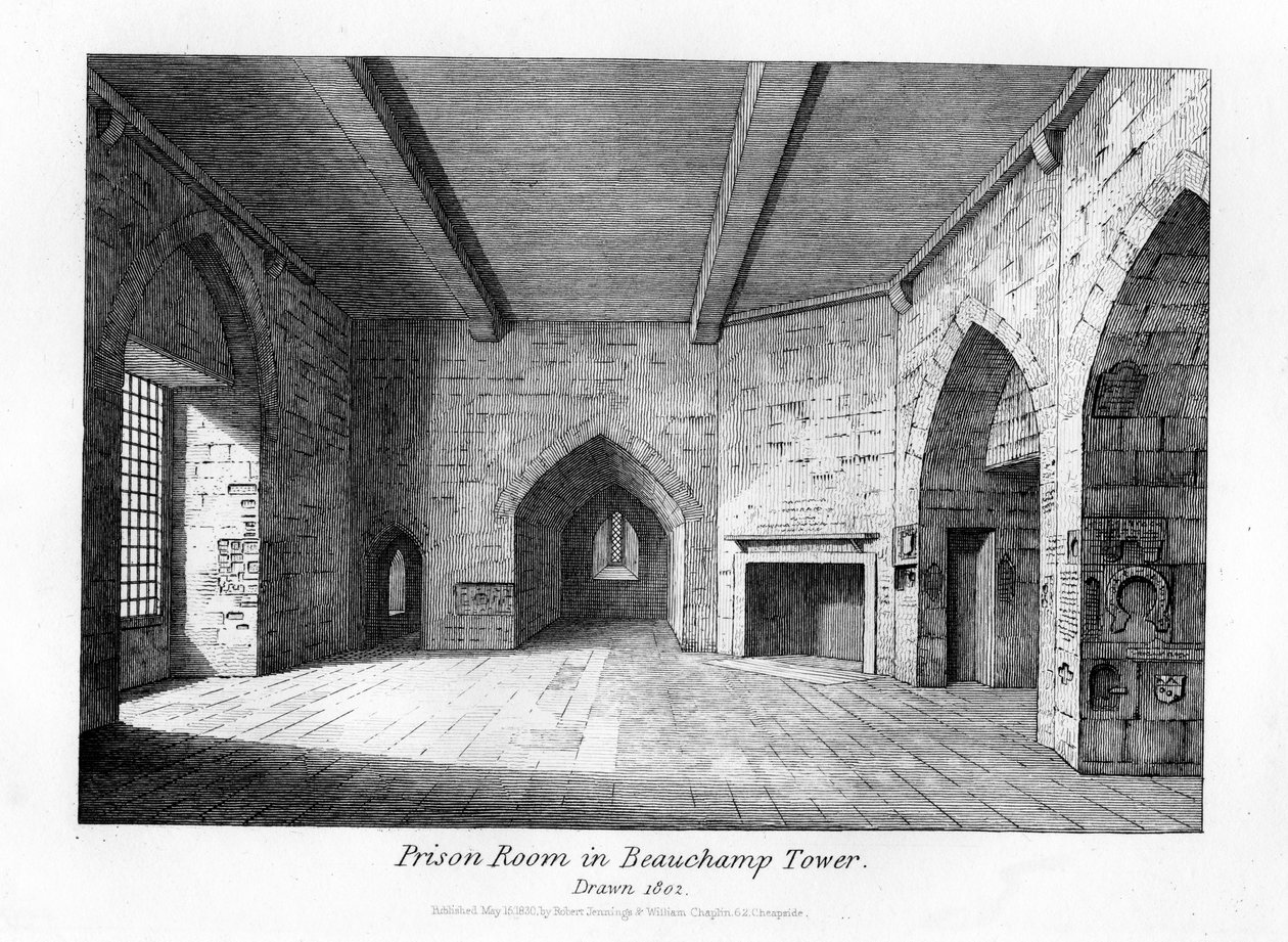 Fængselsværelse i Beauchamp Tower, 1830 af English School