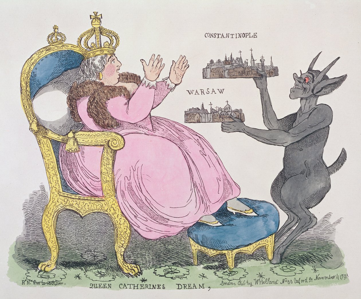 Dronning Catherines drøm, 1791 (farveætsning) af English School