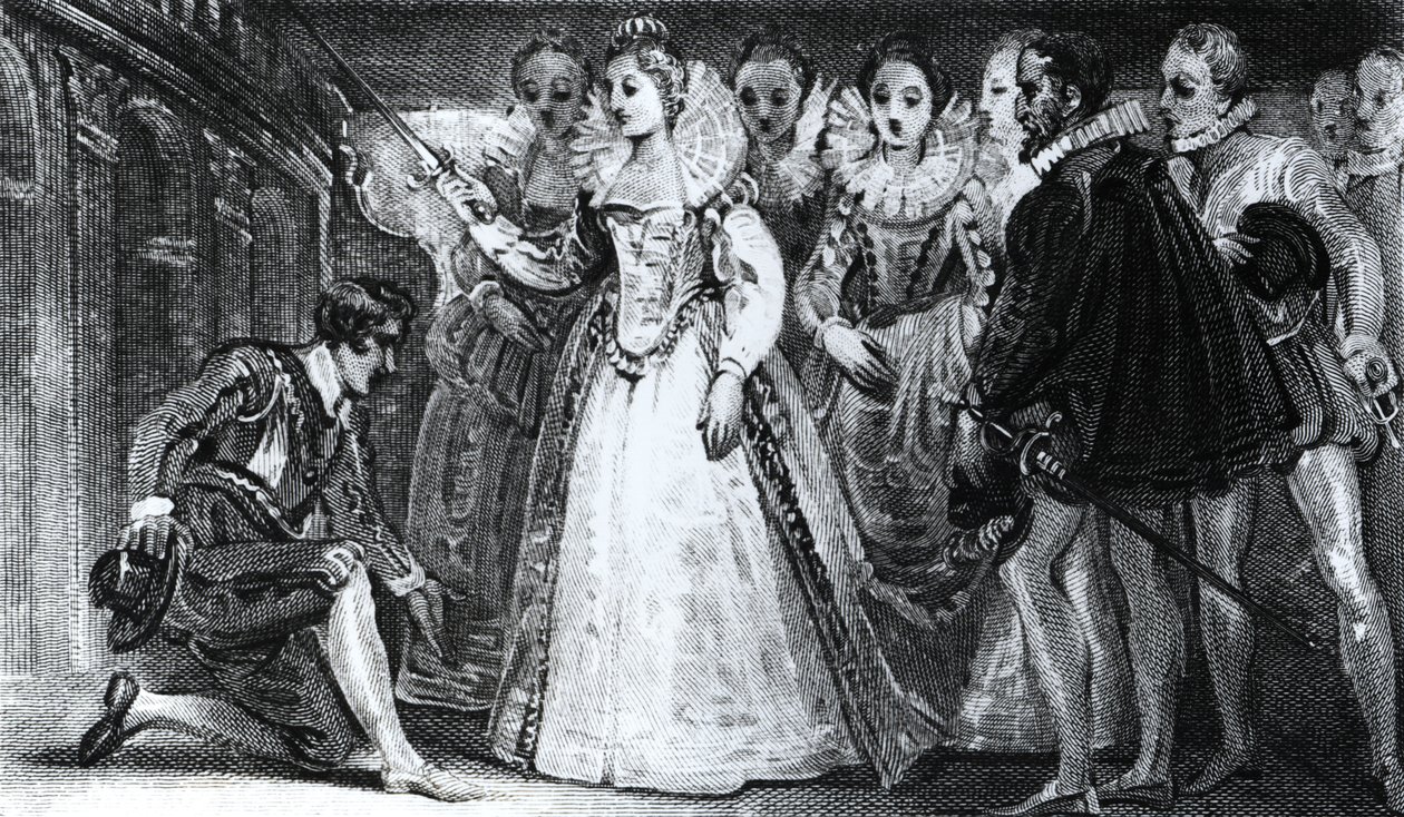 Dronning Elizabeth I (1530-1603) ridder Francis Drake (ca. 1540-96) i 1581 af English School