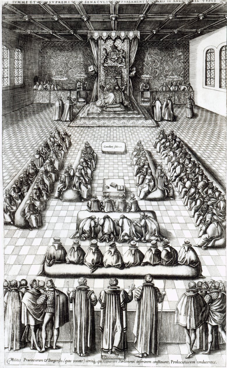 Dronning Elizabeth I (1533-1603) i parlamentet af English School