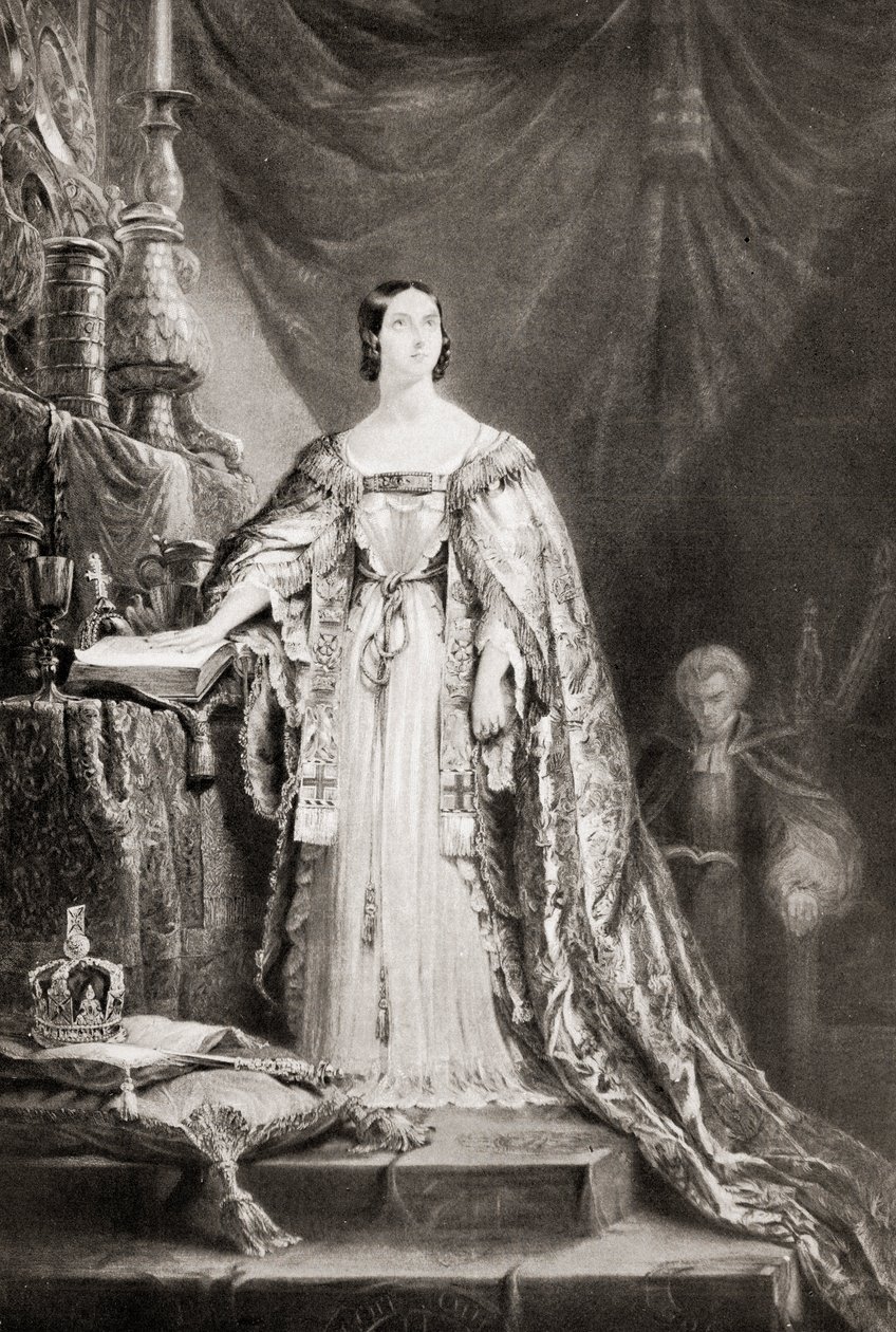 Dronning Victoria (1819-1901) ved aflæggelse af kroningseden af English School