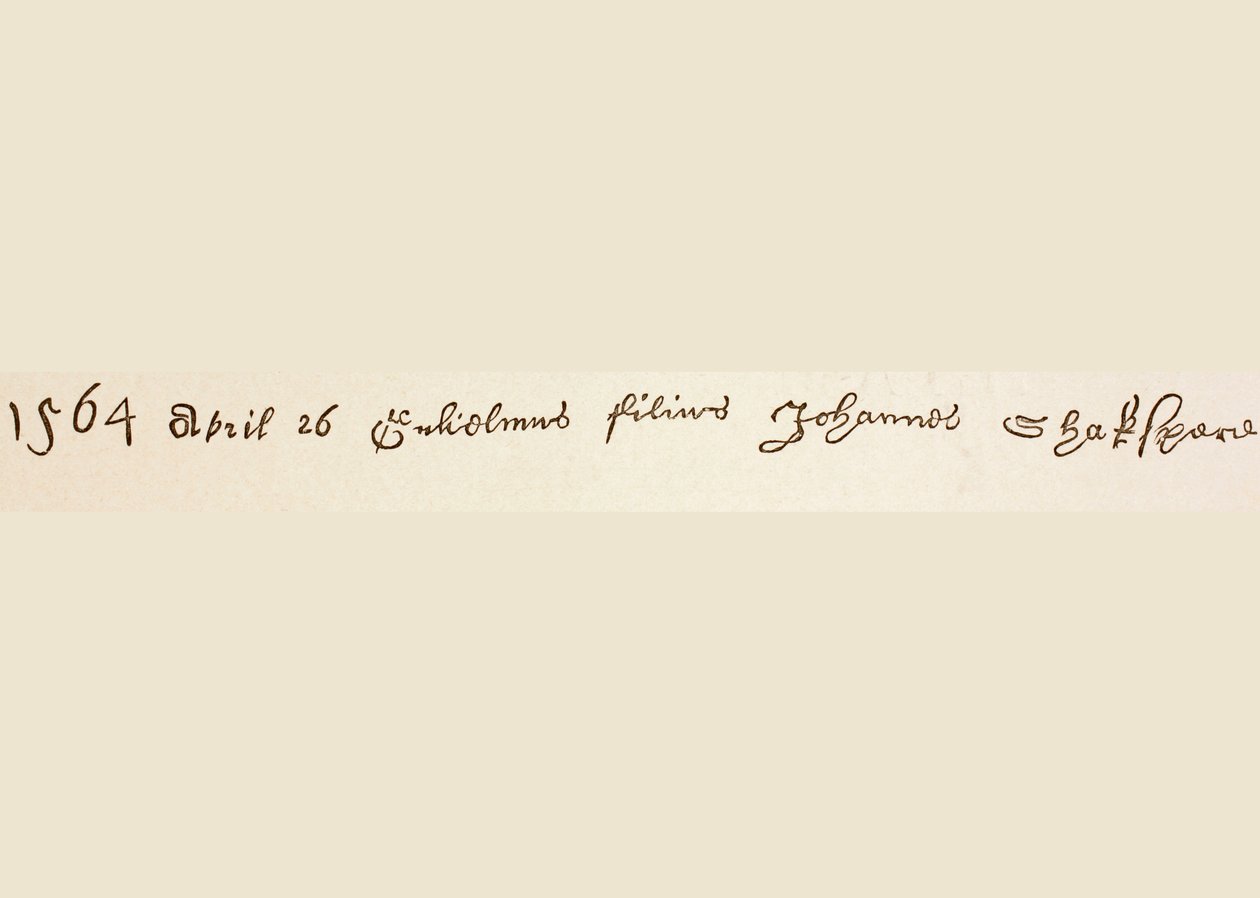 Registerindgang til William Shakespeares dåb, 1886 (blæk på papir) af English School