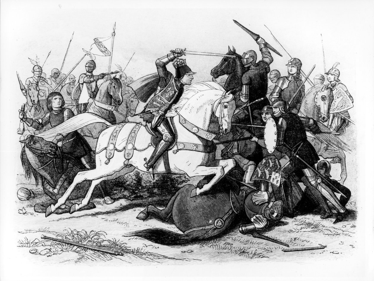 Richard III (1452-85) i slaget ved Bosworth i 1485 af English School