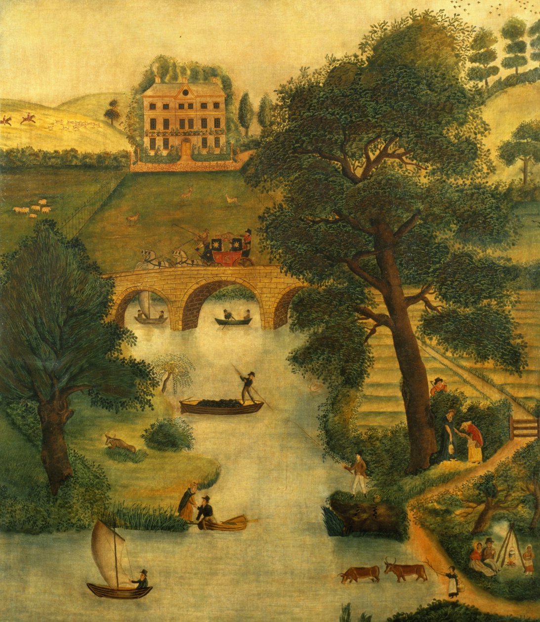 Landlig scene med kusk og hest, ca. 1835 af English School