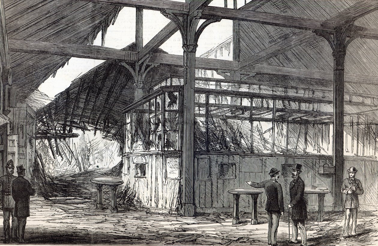 Scene af eksplosionen på Victoria Station tirsdag morgen sidst, fra The Illustrated London News, 1. marts 1884 (litografi) af English School