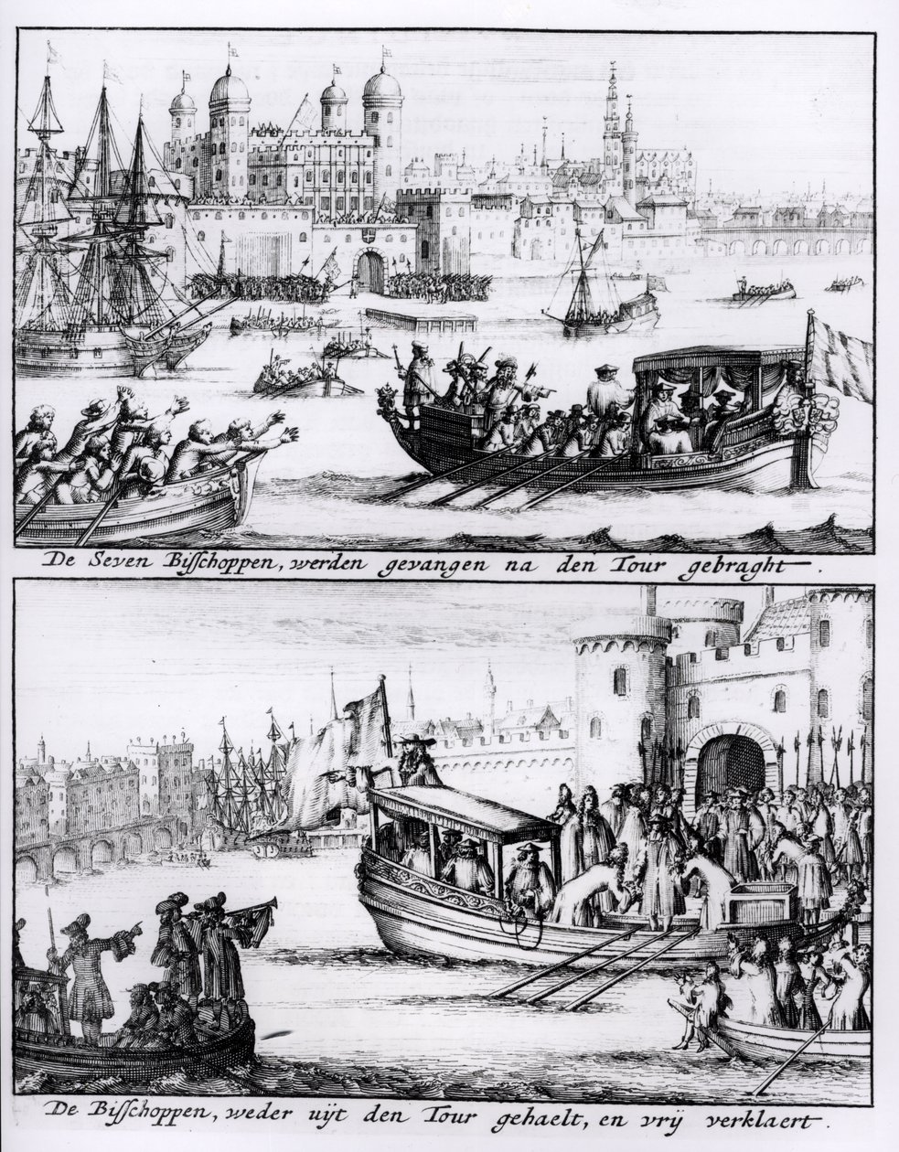 Syv biskopper går i tårnet, 1688 af English School