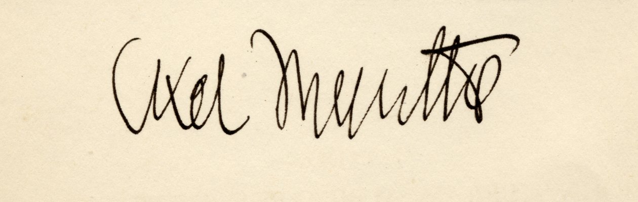 Axel Martin Fredrik Munthes signatur, fra "Historien om San Michele", af Axel Munthe, udgivet i 1932 af English School
