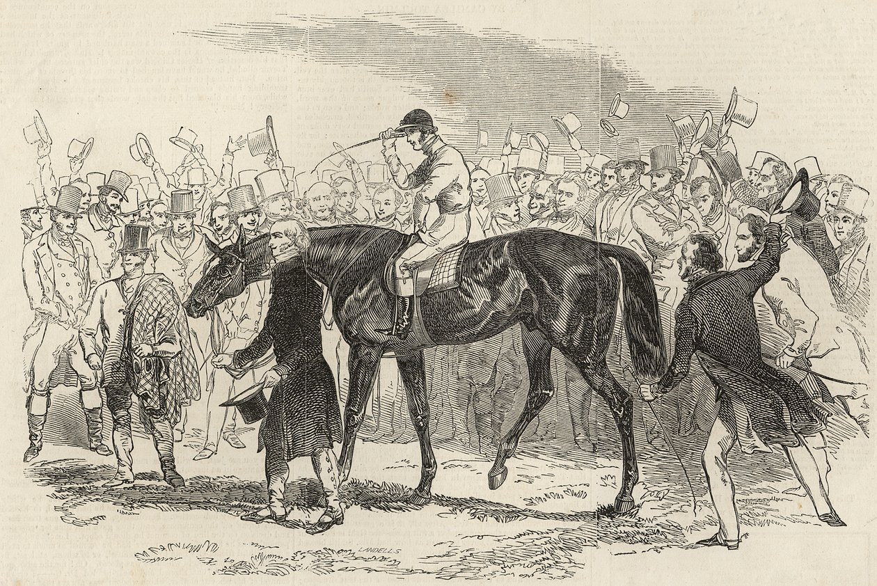 Sir Tatton Sykes fører vinderen af St. Leger, fra "The Illustrated London News", 26. september 1846 af English School