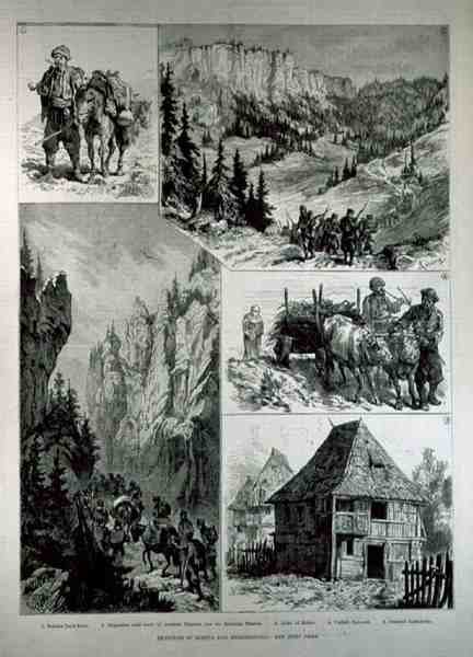 Skitser i Bosnien-Hercegovina, fra The Illustrated London News, 18. februar 1882 af English School