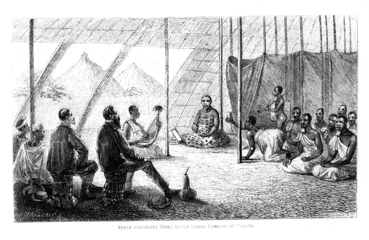 Speke (1827-64) introducerer Grant (1827-92) til enkedronningen af Uganda af English School