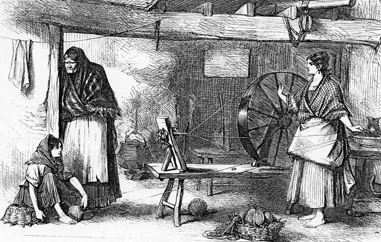 Spinning Net Thread in the Claddagh, Galway, illustration fra 