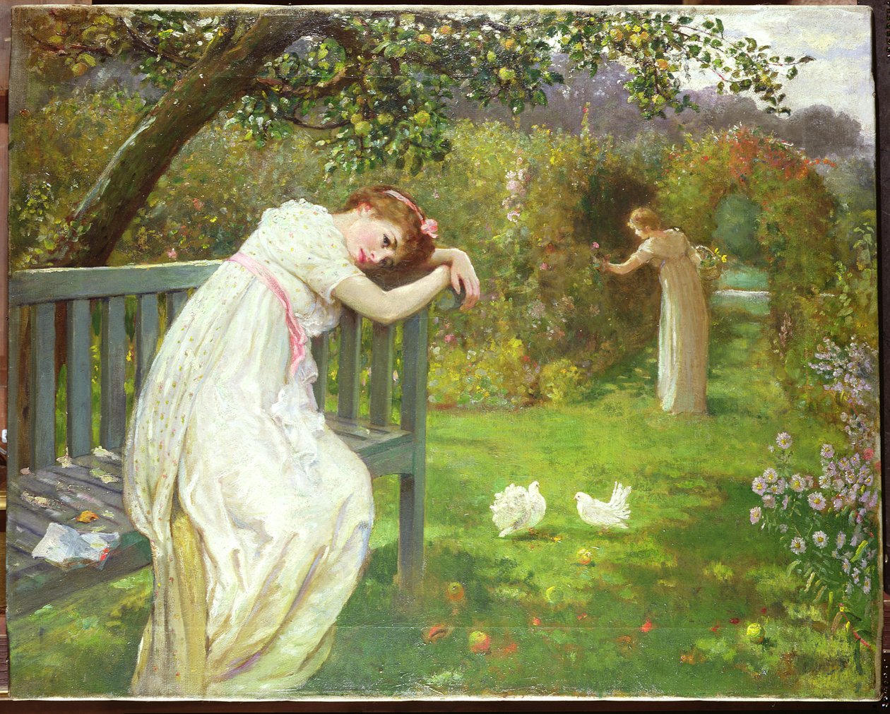 Søndag eftermiddag, Damer i en have, ca. 1890 af English School