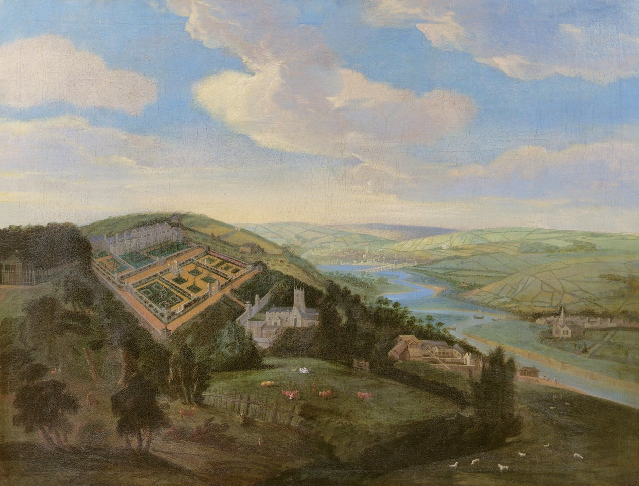 Tawstock Court i Devon, med udsigt til Barnstable i det fjerne, ca. 1740 af English School