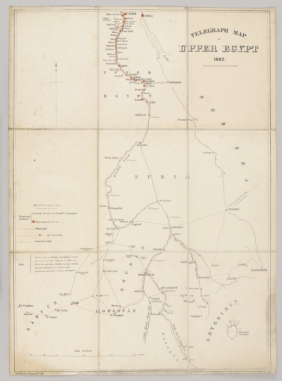 Telegrafkort over Øvre Egypten 1882 af English School