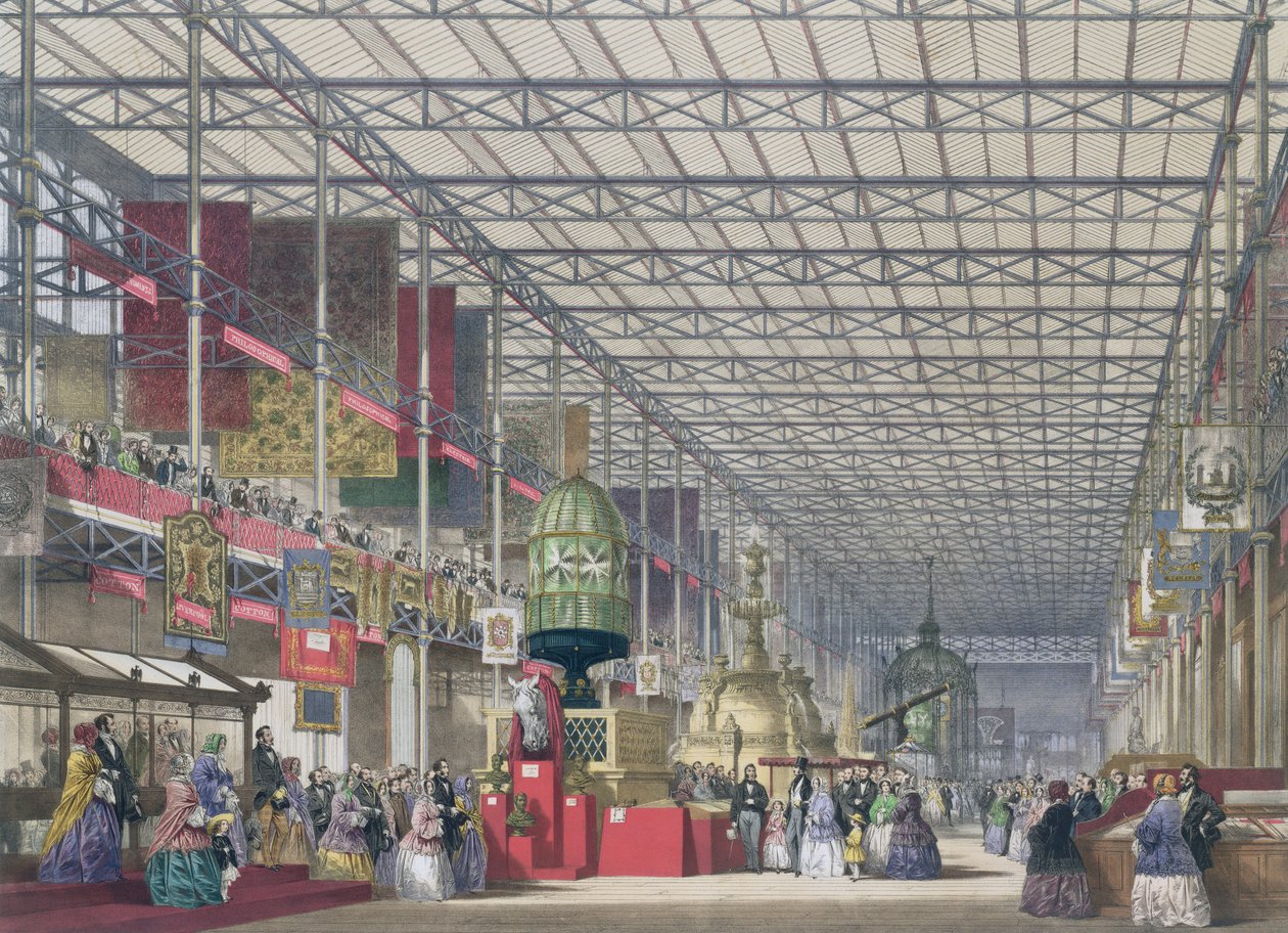 The British Nave of the Great Exhibition, 1851 (farvet litho) af English School