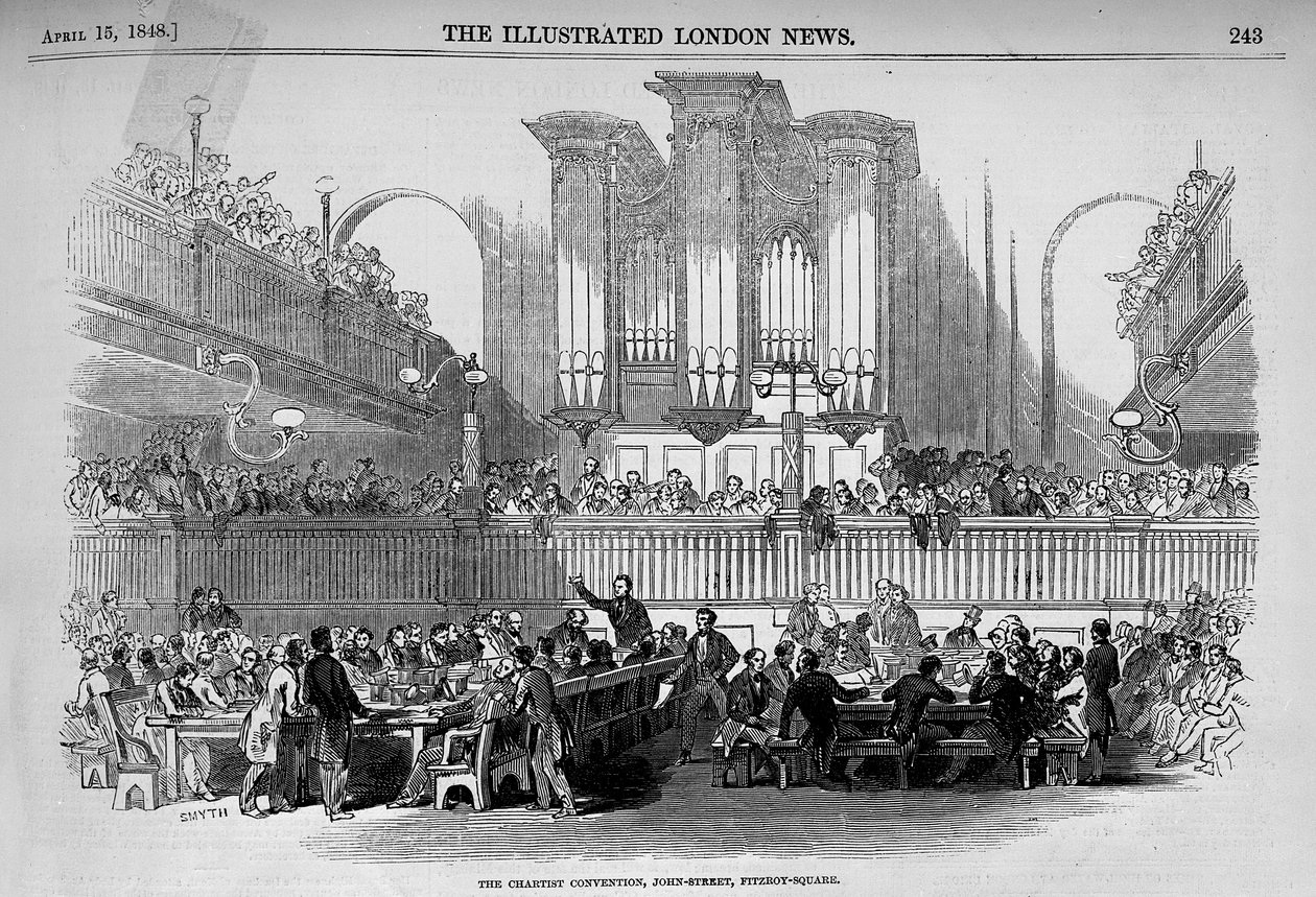 Chartistkonventet i 23 John Street, Fitzroy Square fra "The Illustrated London News", 15. april 1848 af English School