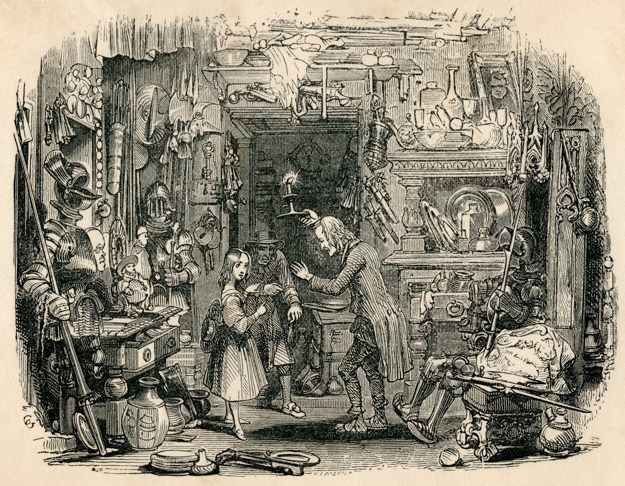 Barnets hjemkomst, fra "The Old Curiosity Shop" af Charles Dickens af English School