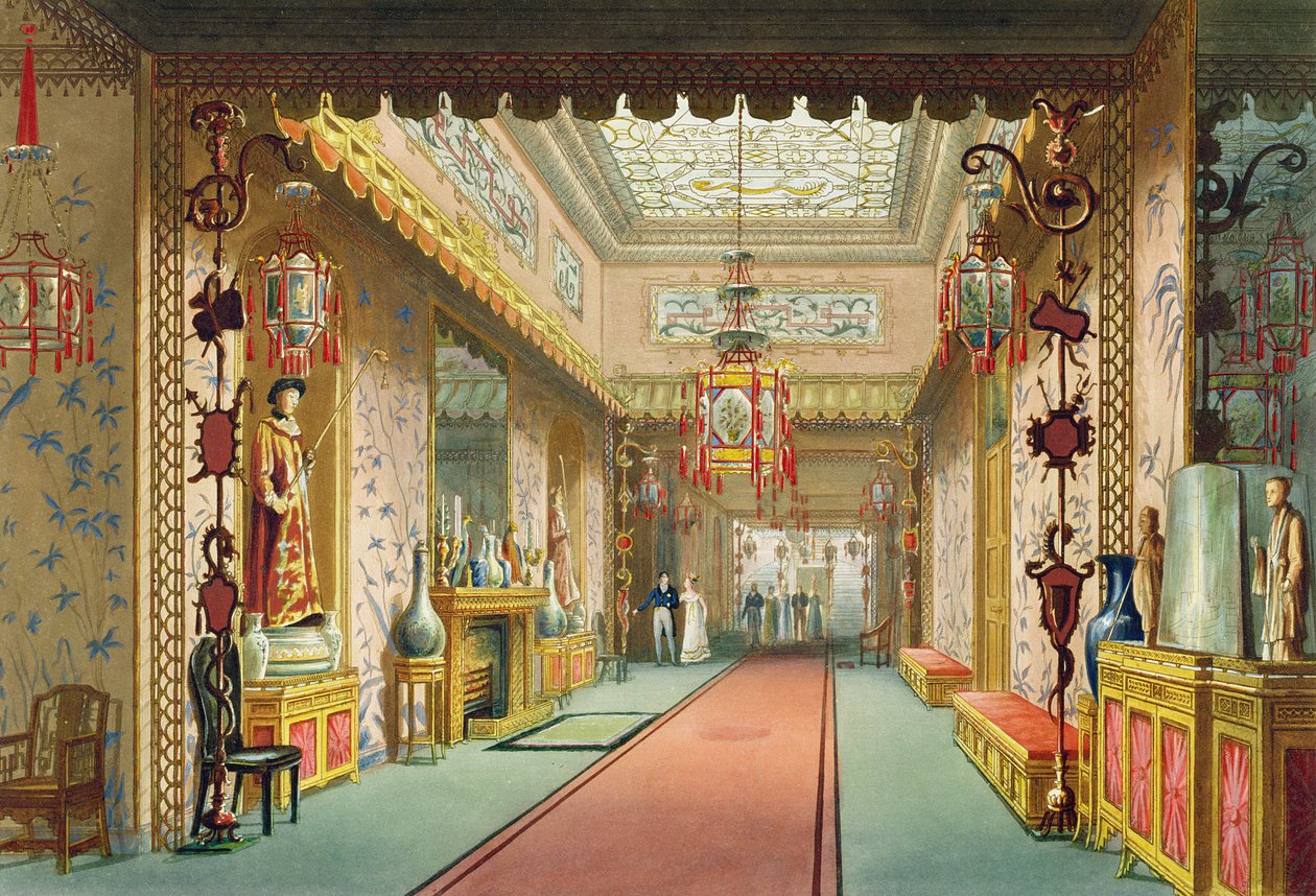 The Chinese Gallery, fra Views of the Royal Pavilion, Brighton af John Nash (1752-1835), 1826 (akvatint) af English School