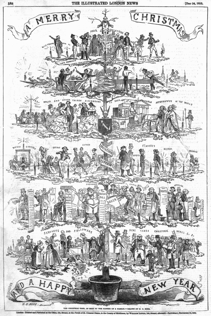 Juletræet, set af faderen til en familie, illustration fra 