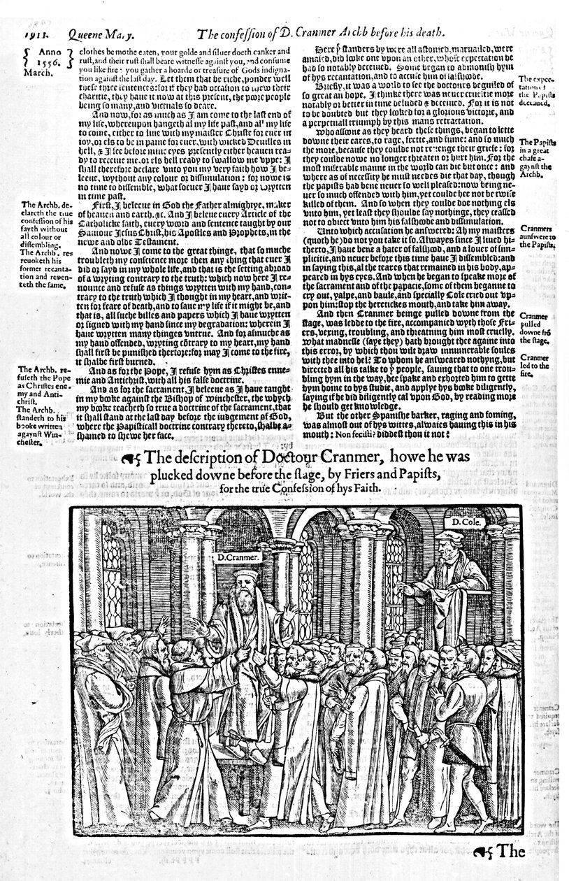 Bekendelsen af doktor Thomas Cranmer (1489-1556) ærkebiskop af Canterbury, før hans død, fra 