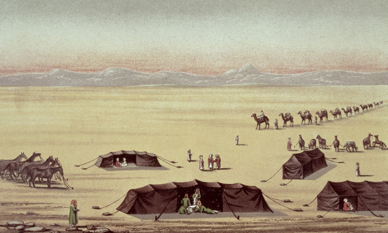 The Desert Camp of Sir Richard Burton (1821-90) (pastel på papir) af English School