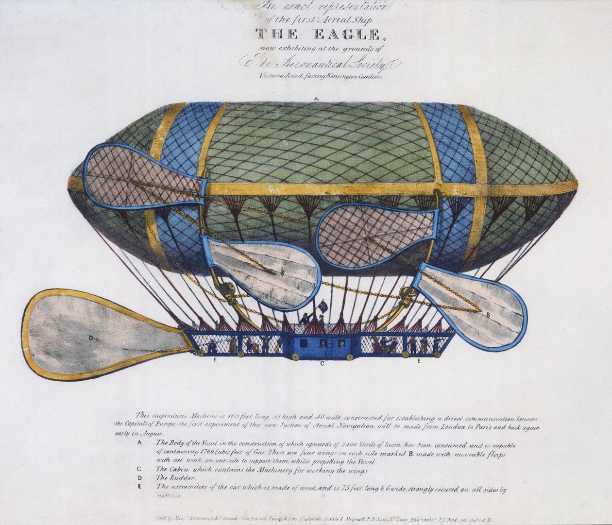 The Eagle Airship, udgivet af Ackermann & Co., London, 1834 af English School