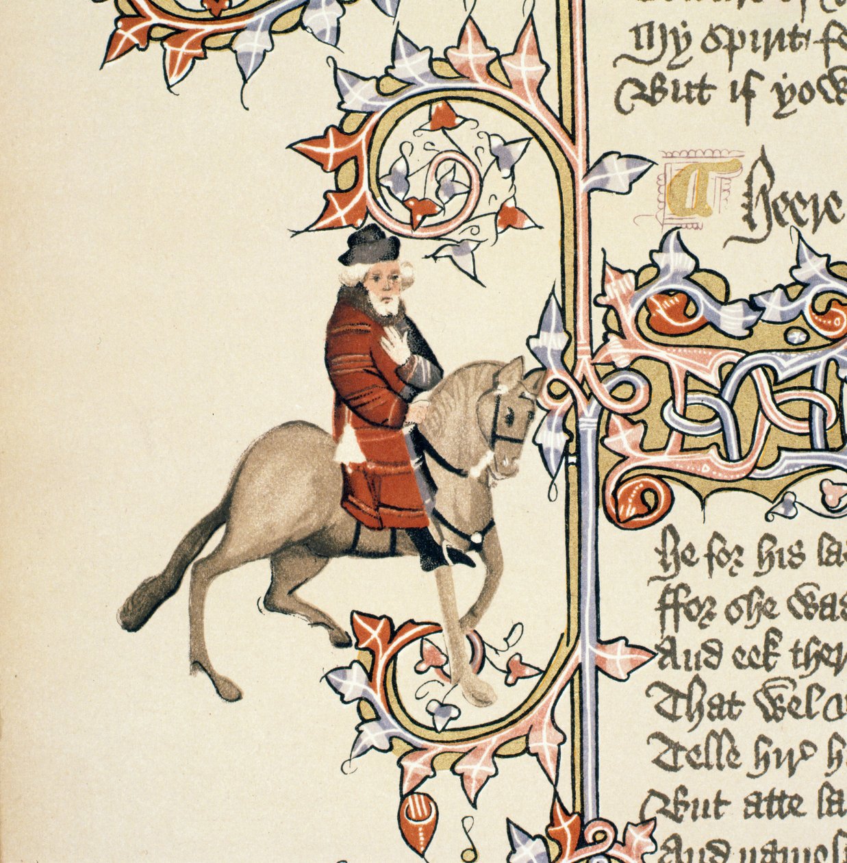 The Franklin, detalje fra The Canterbury Tales, af Geoffrey Chaucer (ca. 1342-1400) Ellesmere Manuscript, faksimileudgave, 1911 (for originale detaljer se 128922) af English School