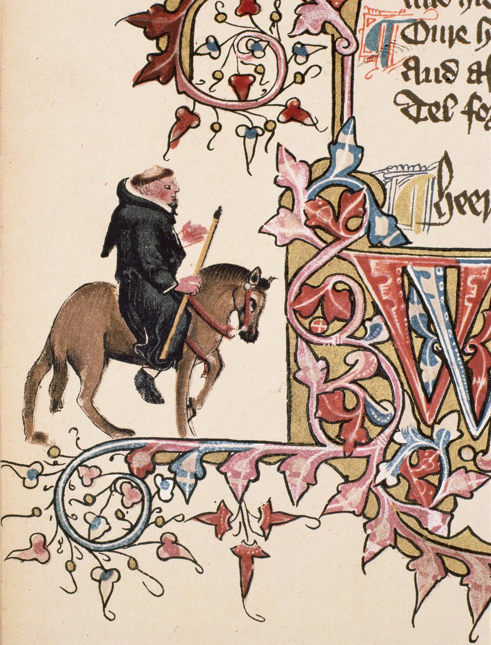 The Friar, detalje fra The Canterbury Tales, af Geoffrey Chaucer (ca. 1342-1400) Ellesmere Manuscript, faksimileudgave, 1911 (for originale detaljer se 128933) af English School
