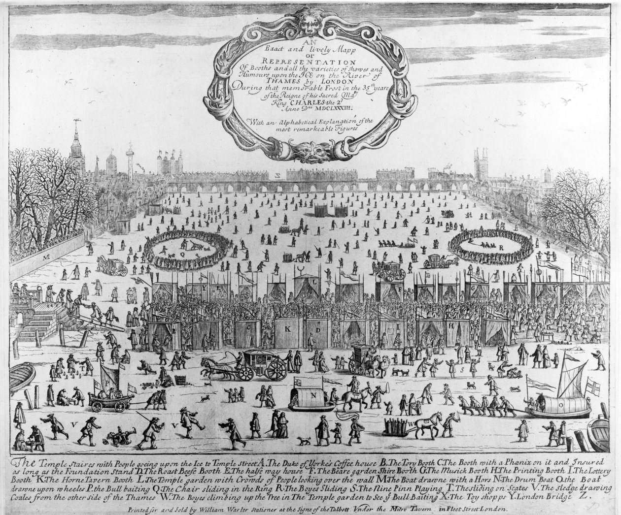 Frostmessen i vinteren 1683-84 på Themsen med Old London Bridge i det fjerne. ca. 1684 af English School
