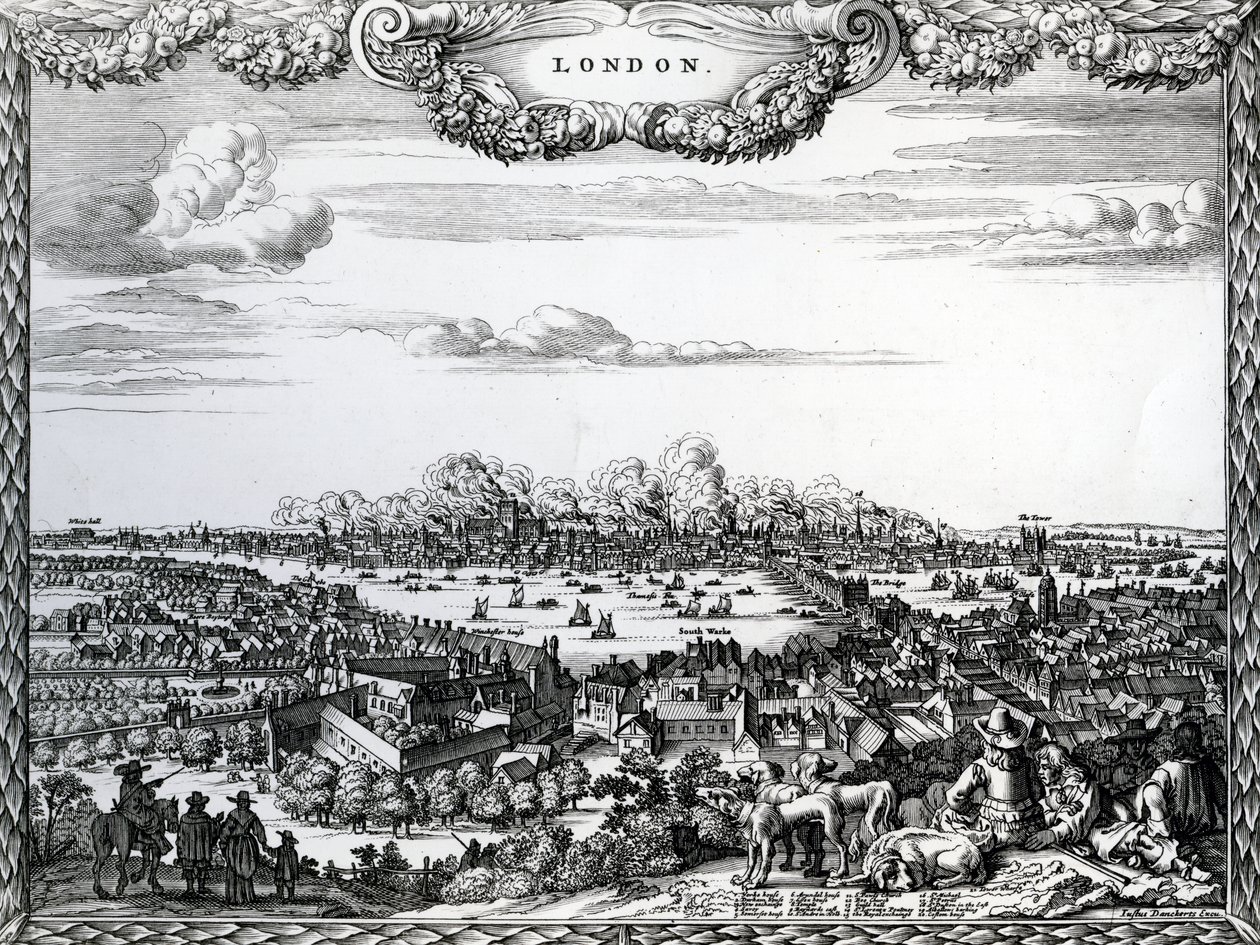 The Great Fire of London, graveret af Justus Danckerts, ca. 1670-90