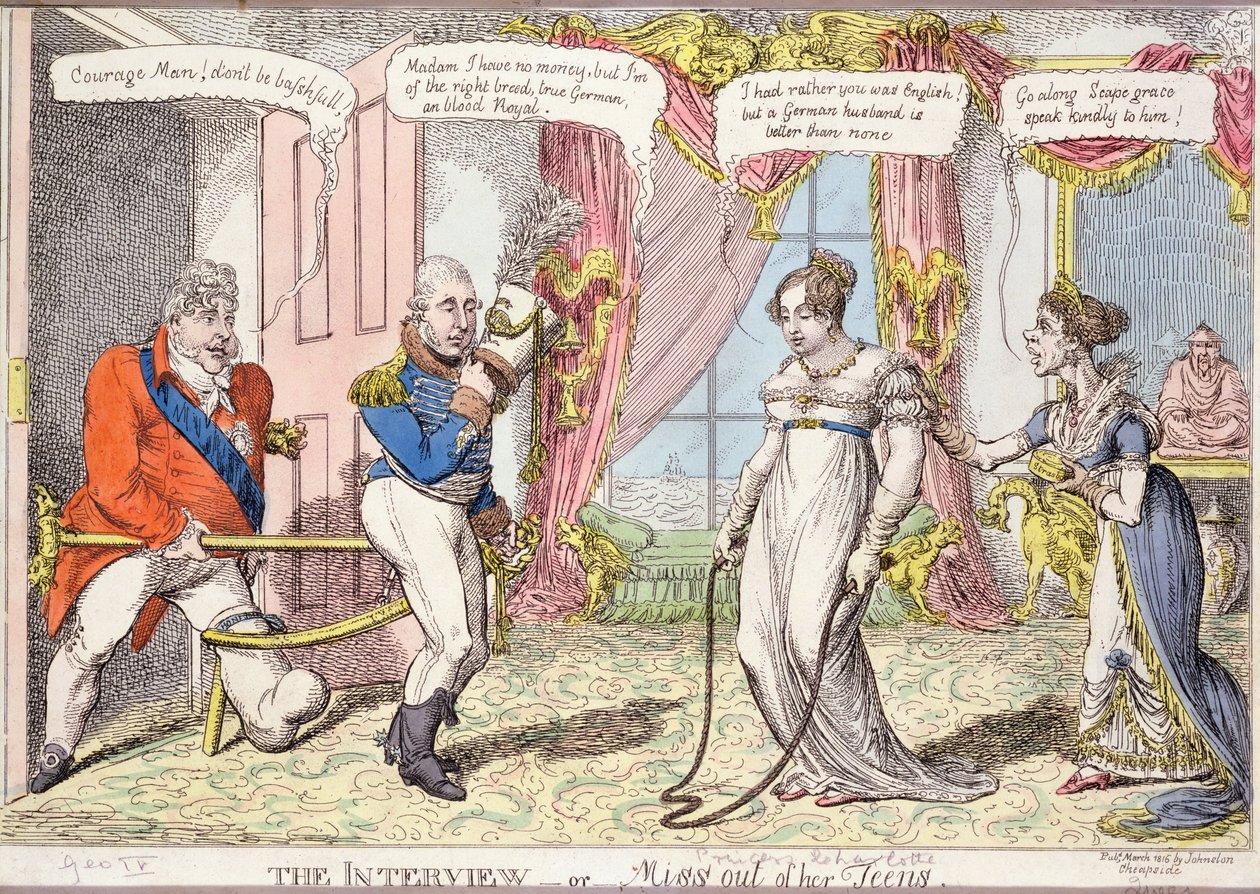 The Interview or Miss out of her Teens, 1816 (farveætsning) af English School