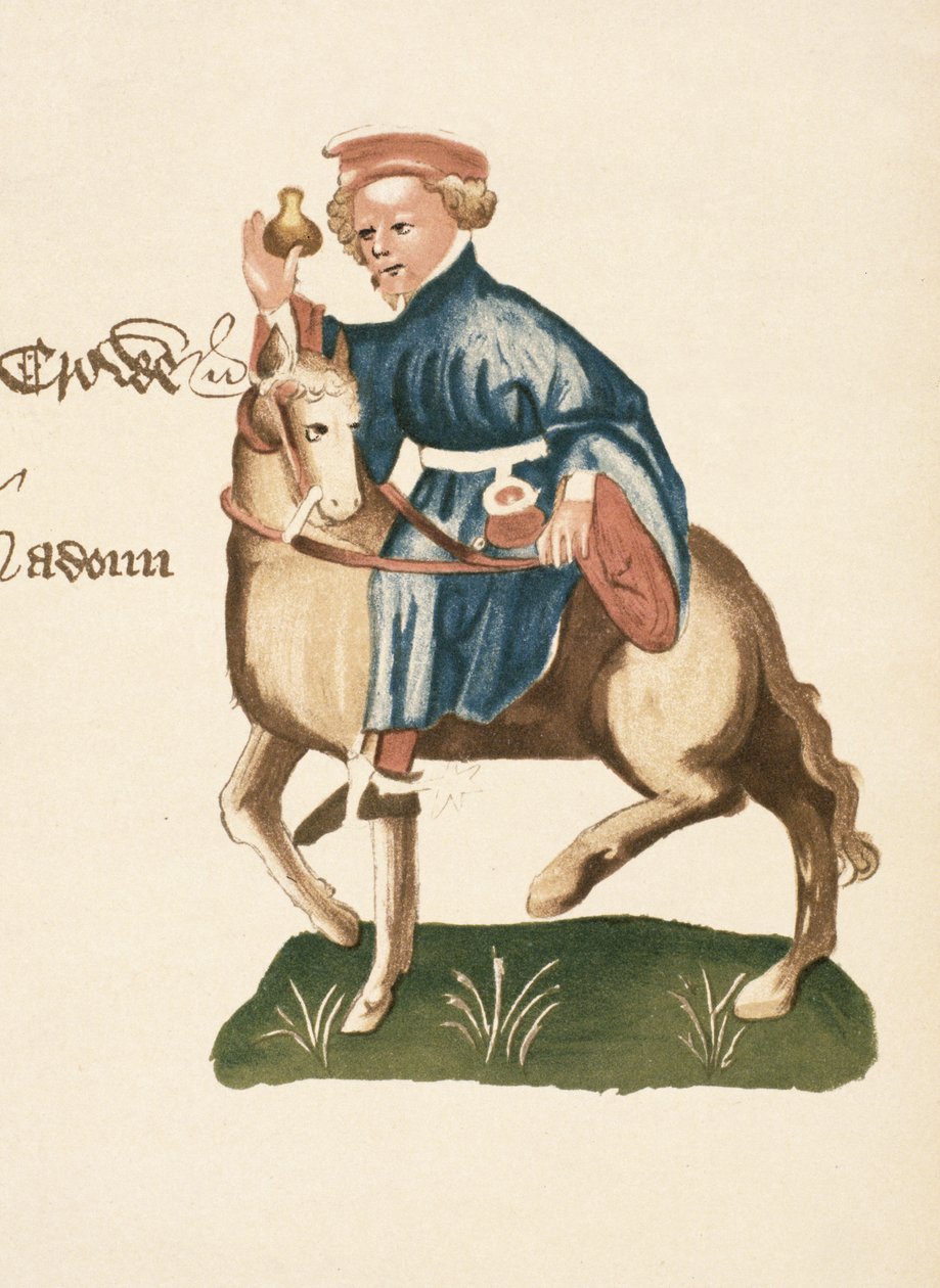 The Manciple, detalje fra The Canterbury Tales, af Geoffrey Chaucer (ca. 1342-1400) Ellesmere Manuscript, faksimileudgave, 1911 (for originale detaljer se 128924) af English School