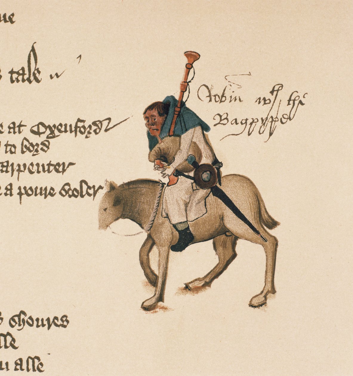 The Miller, detalje fra The Canterbury Tales, af Geoffrey Chaucer (ca. 1342-1400) Ellesmere Manuscript, faksimileudgave, 1911 (for originale detaljer, se 128928) af English School