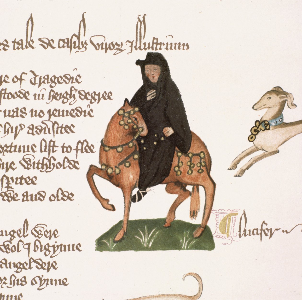 Munken, detalje fra The Canterbury Tales, af Geoffrey Chaucer (ca. 1342-1400) Ellesmere Manuscript, faksimileudgave, 1911 (for original se 128925) af English School