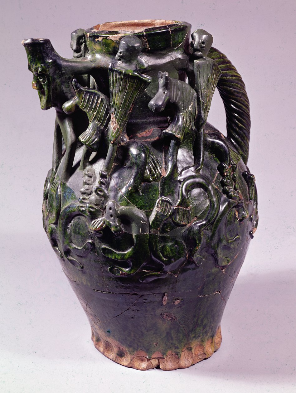 Moot Hall Jug, blyglaseret, muligvis fra Nottingham eller Lincoln, ca. 1270 (keramik) af English School