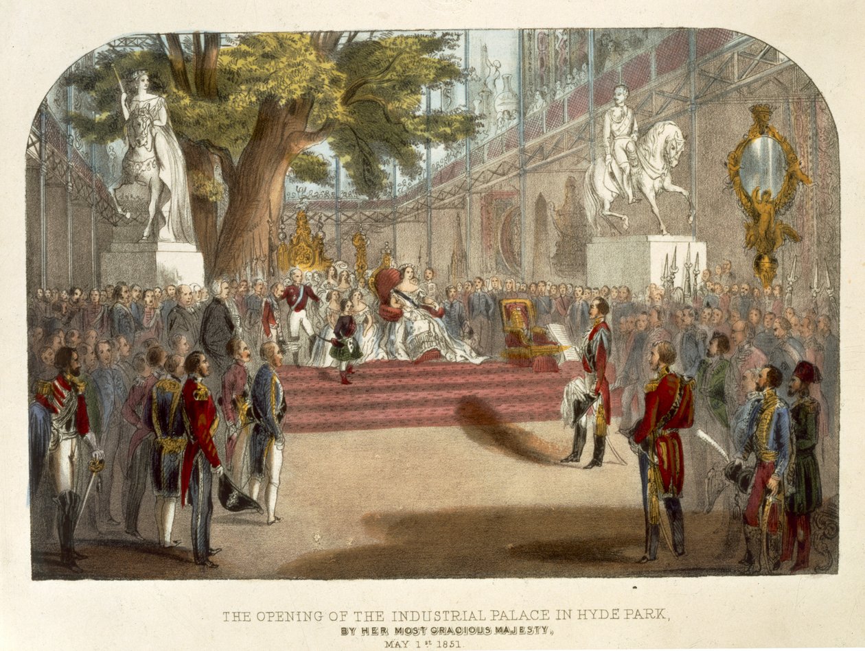 Åbningen af dronning Victoria af Industrial Palace i Hyde Park, 1. maj 1851, pub. af W. Ward (tryk) af English School
