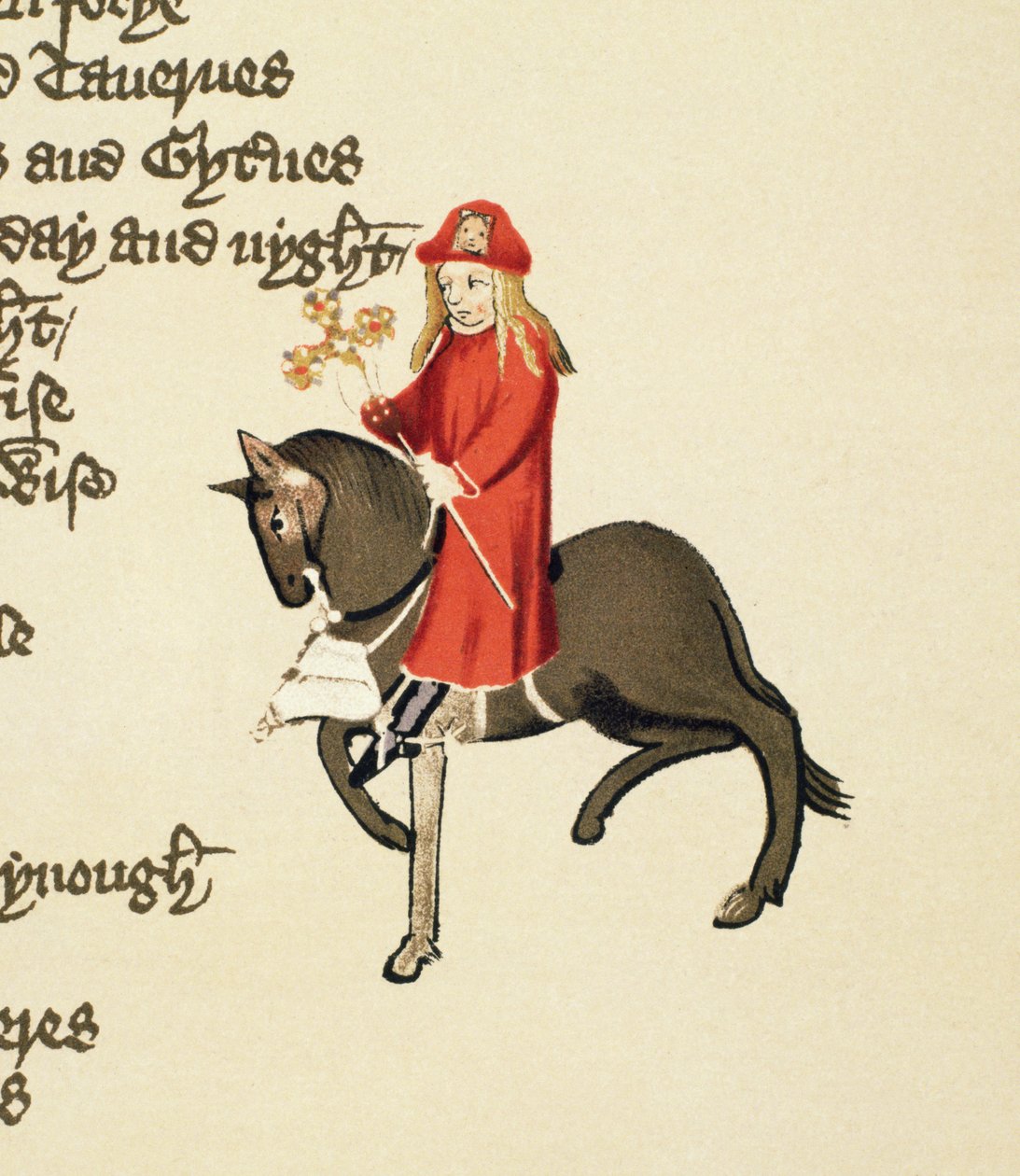 The Pardoners Tale, detalje fra The Canterbury Tales, af Geoffrey Chaucer (ca. 1342-1400) Ellesmere Manuscript, faksimileudgave, 1911 (for originale detaljer, se 91200 og 128927) af English School