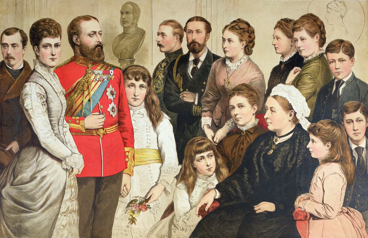 Den kongelige familie, 1880 (farvestik) af English School