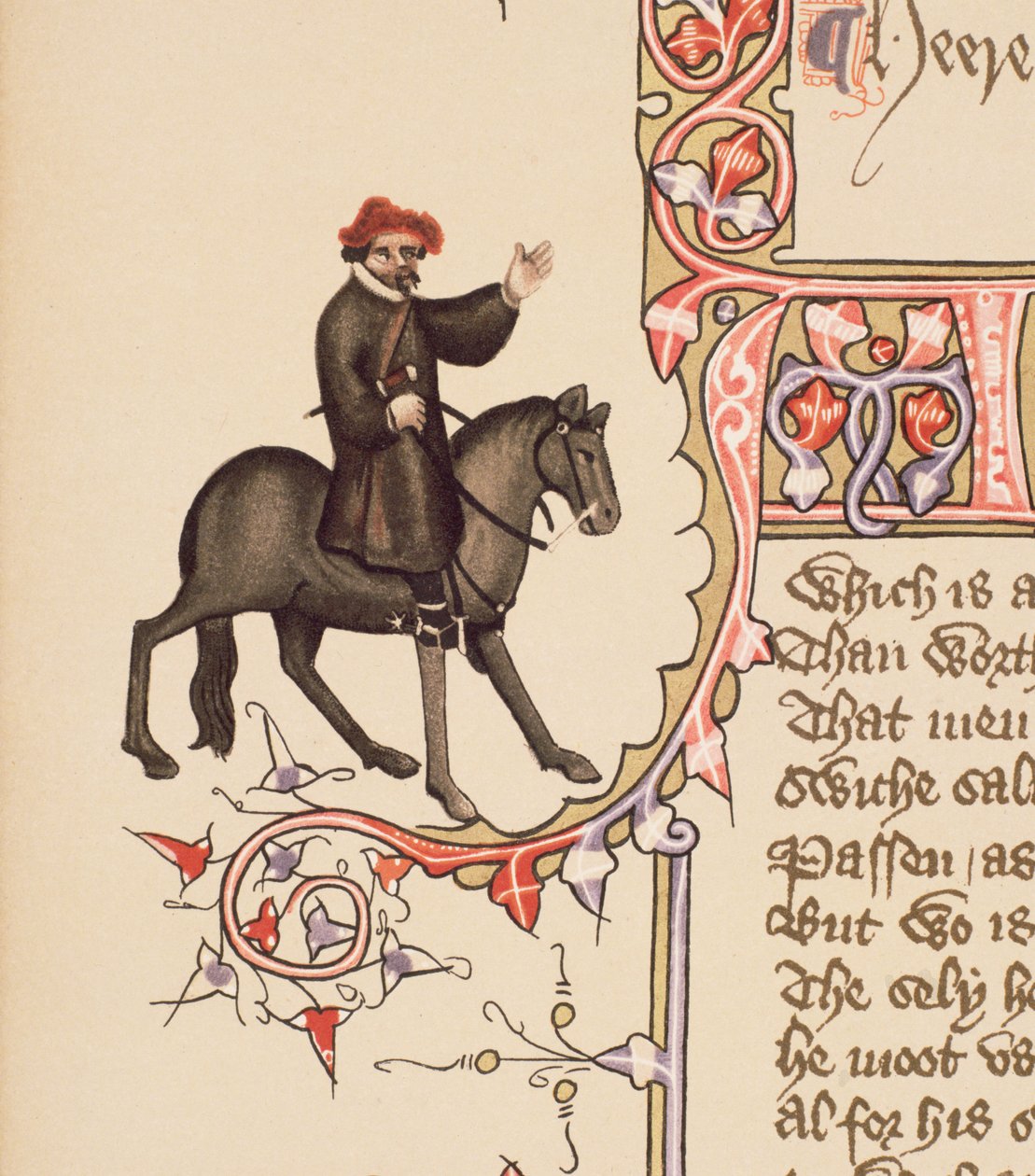 The Shipman, detalje fra The Canterbury Tales, af Geoffrey Chaucer (c.1342-1400) Ellesmere Manuscript, faksimileudgave, 1911 (for originale detaljer, se 128912) af English School