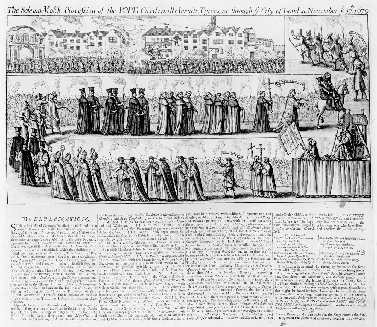 Den højtidelige falske procession af paven, kardinaler, jesuitter og frituremænd gennem byen London på 