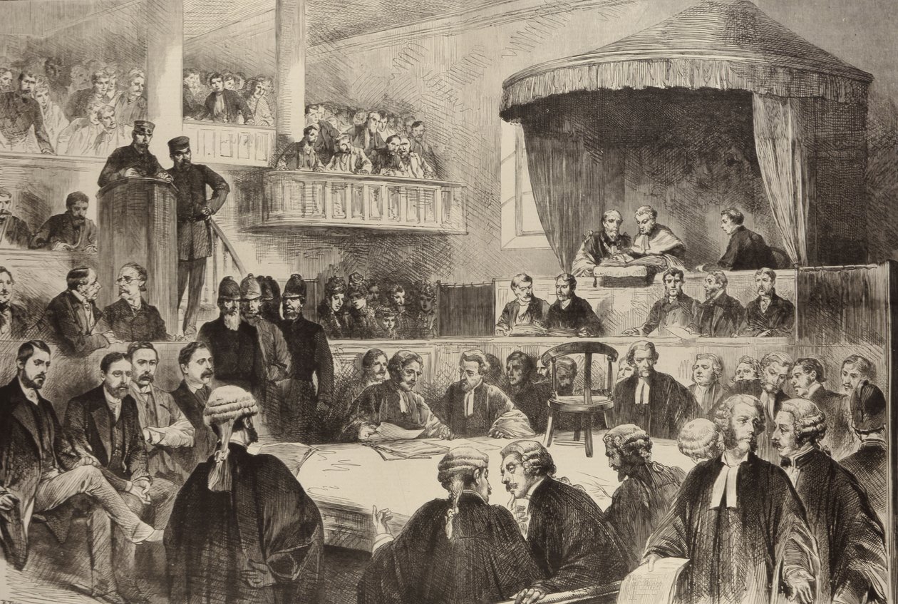 The State Prosecutions in Ireland: The Scene in Green Street Court House, Dublin, fra The Illustrated London News, 26. februar 1887 af English School