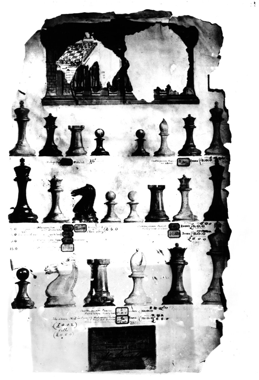 Staunton Chessmen Patenttegning (pen og wc på papir) af English School