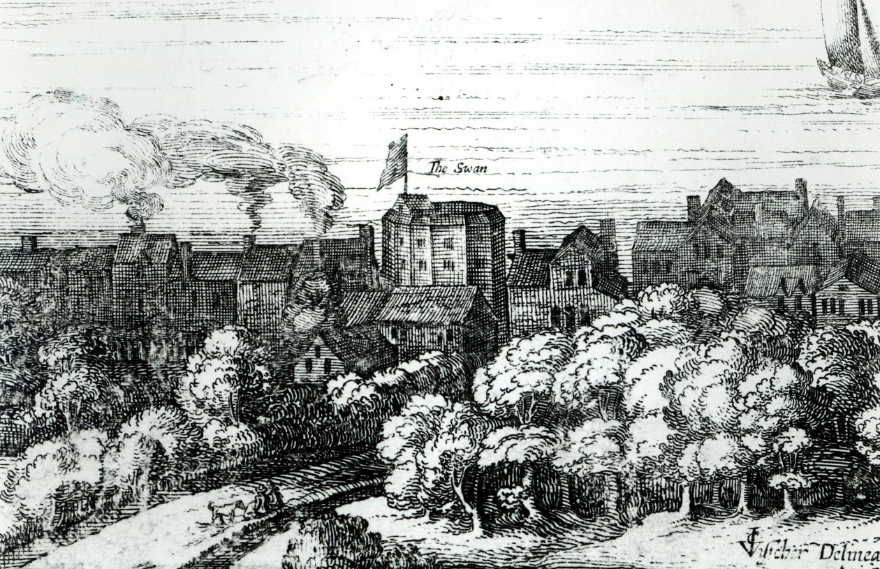 Svaneteatret på Bankside, som det så ud i 1614 af English School