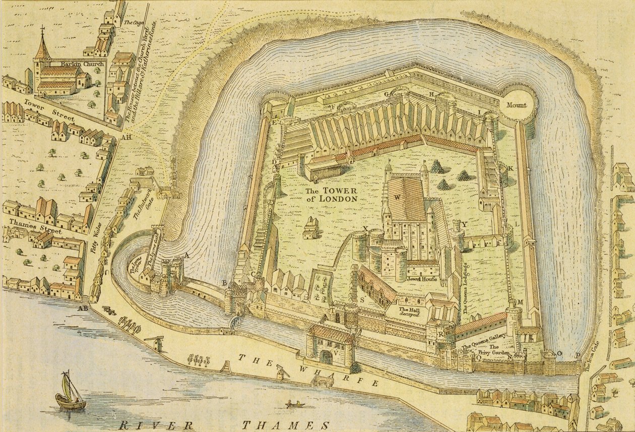 Tower of London, fra en undersøgelse lavet i 1597 af W. Haiward og J. Gascoyne af English School