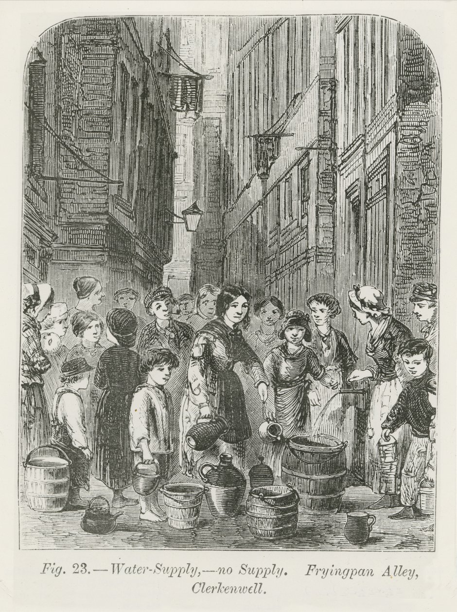 Vandforsyningen i Fryingpan Alley, Clerkenwell, 1864 af English School